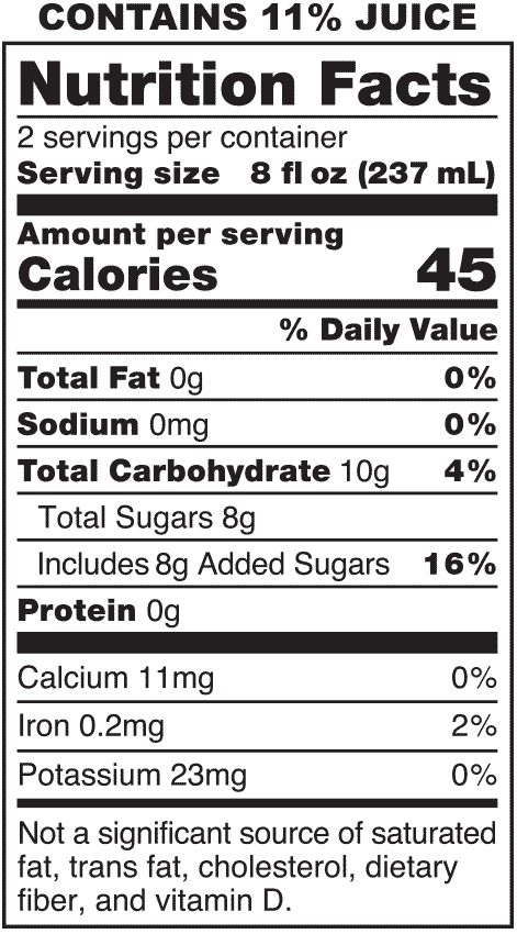Peach Tea 16oz (10mg) Nutrition Facts for IYKYK plant-based drinks Delta-9 T** + C** Peach Tea, 16oz can, 10mg T**